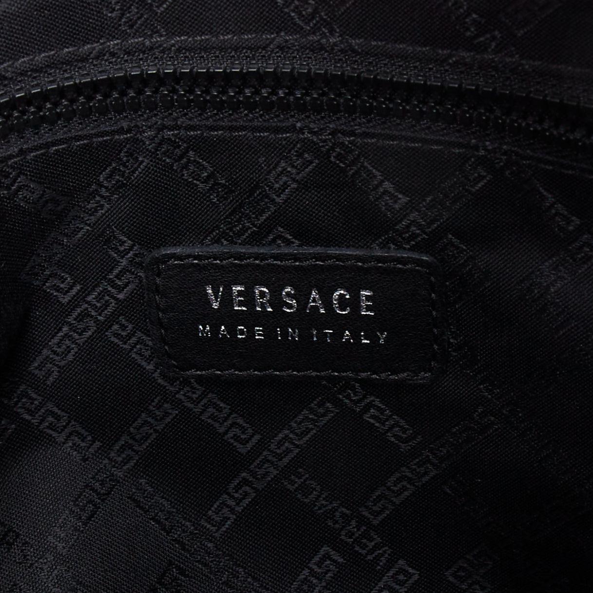 VERSACE La Medusa black quilted greca leather zip clutch bag 4