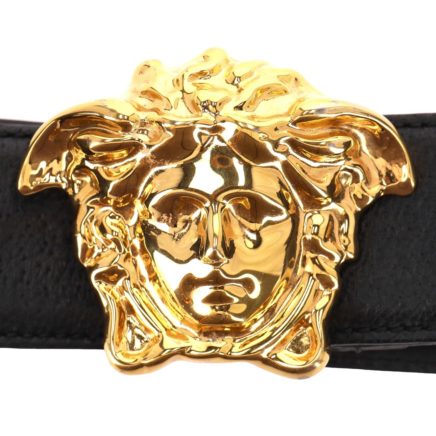 Noir Versace La Medusa - Ceinture en cuir avec boucle en vente