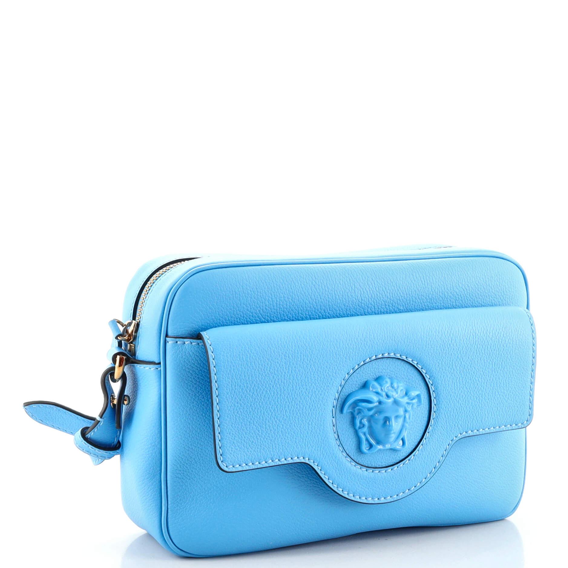 Blue Versace La Medusa Flap Pocket Camera Bag Leather Small