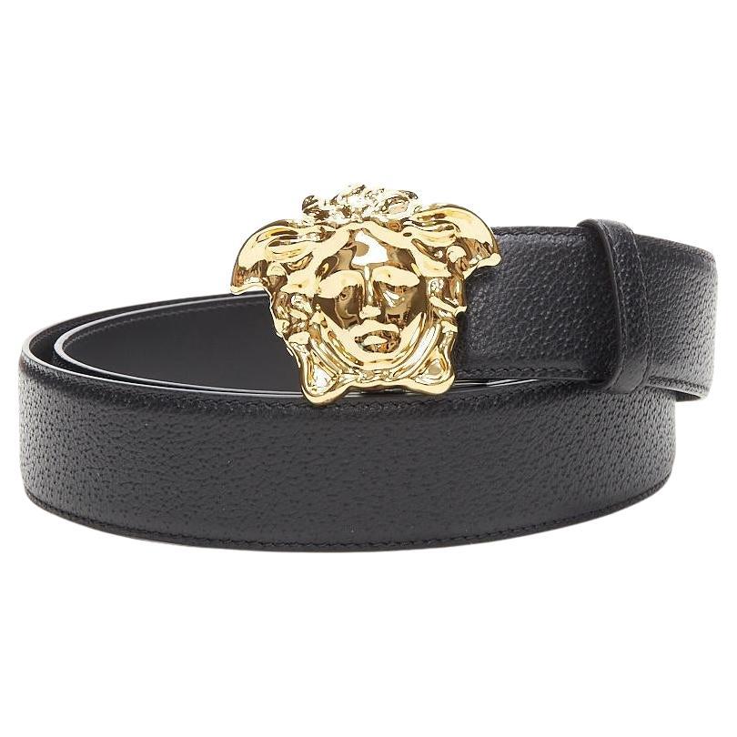 VERSACE La Medusa gold buckle black leather belt 115cm 44-48" For Sale