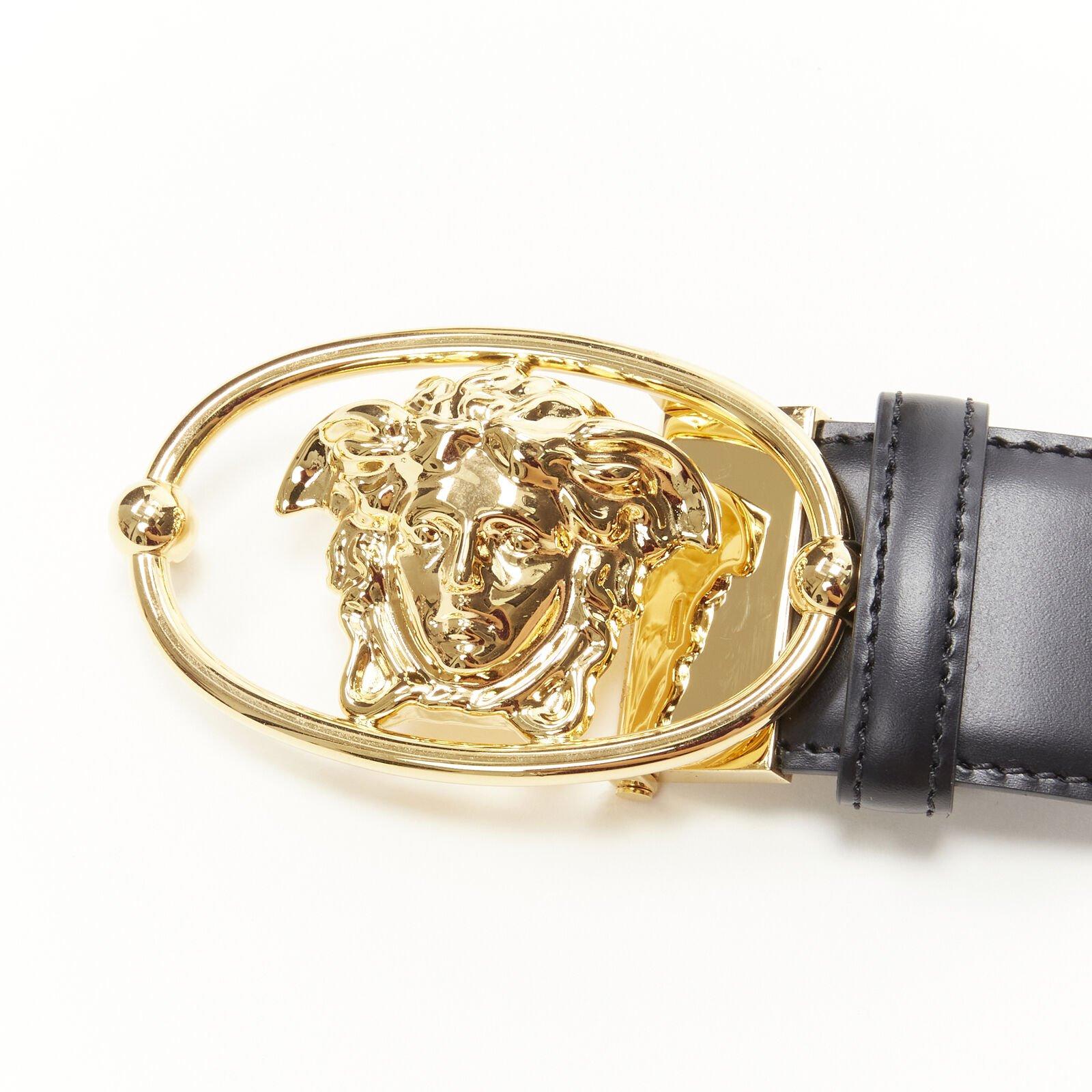 VERSACE La Medusa Insignia gold oval buckle black leather belt 100cm 38-42