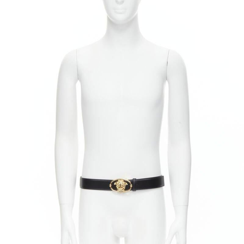 VERSACE La Medusa Insignia gold oval buckle black leather belt 95cm 36-40