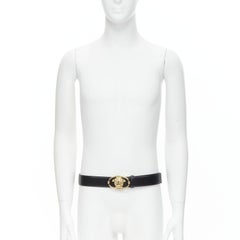 VERSACE La Medusa Insignia Gold ovale Schnalle Schwarzer Ledergürtel mit schwarzer Schnalle 95cm 36-40"