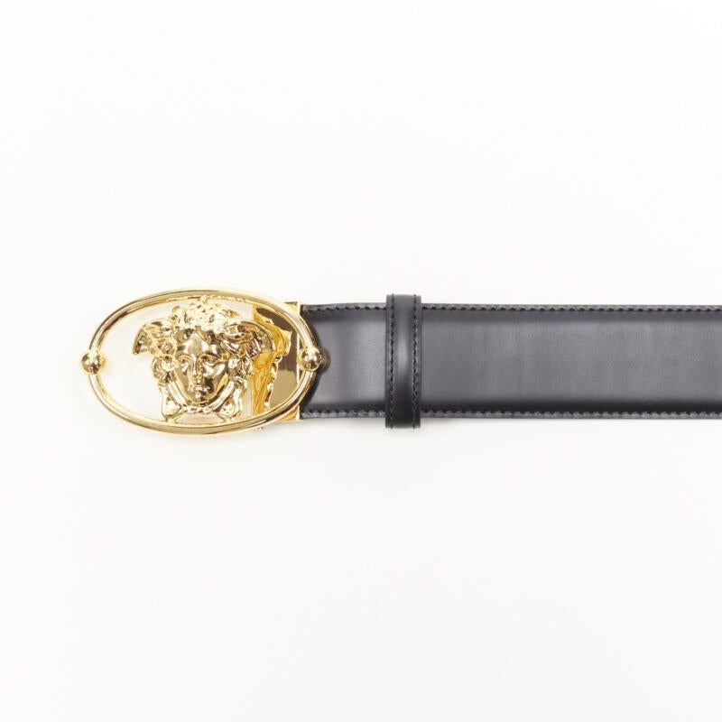 Men's VERSACE La Medusa Insignia gold oval buckle black leather belt 95cm 36-40