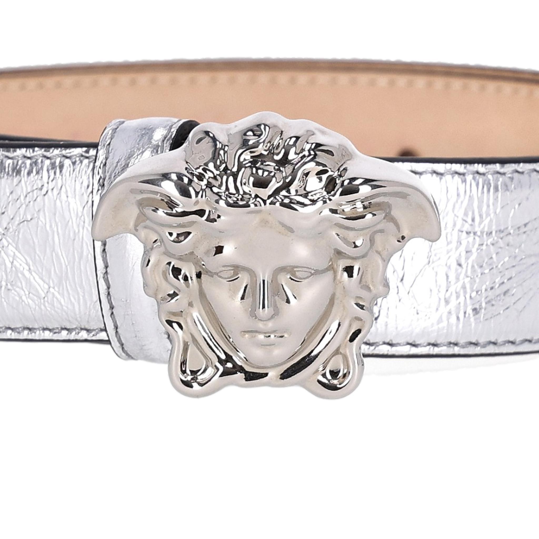 Gray Versace 'La Medusa' Metallic Leather Belt For Sale
