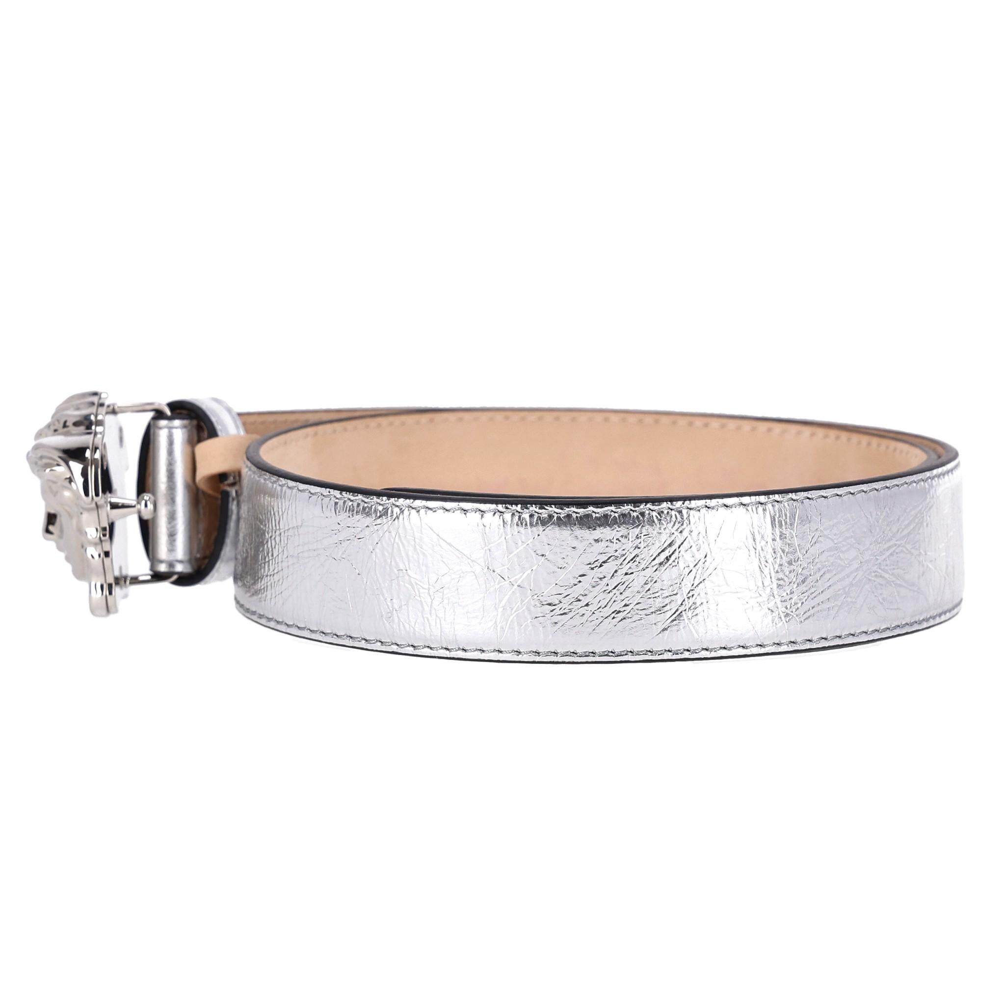 Versace 'La Medusa' Metallic Leather Belt In Excellent Condition For Sale In London, GB