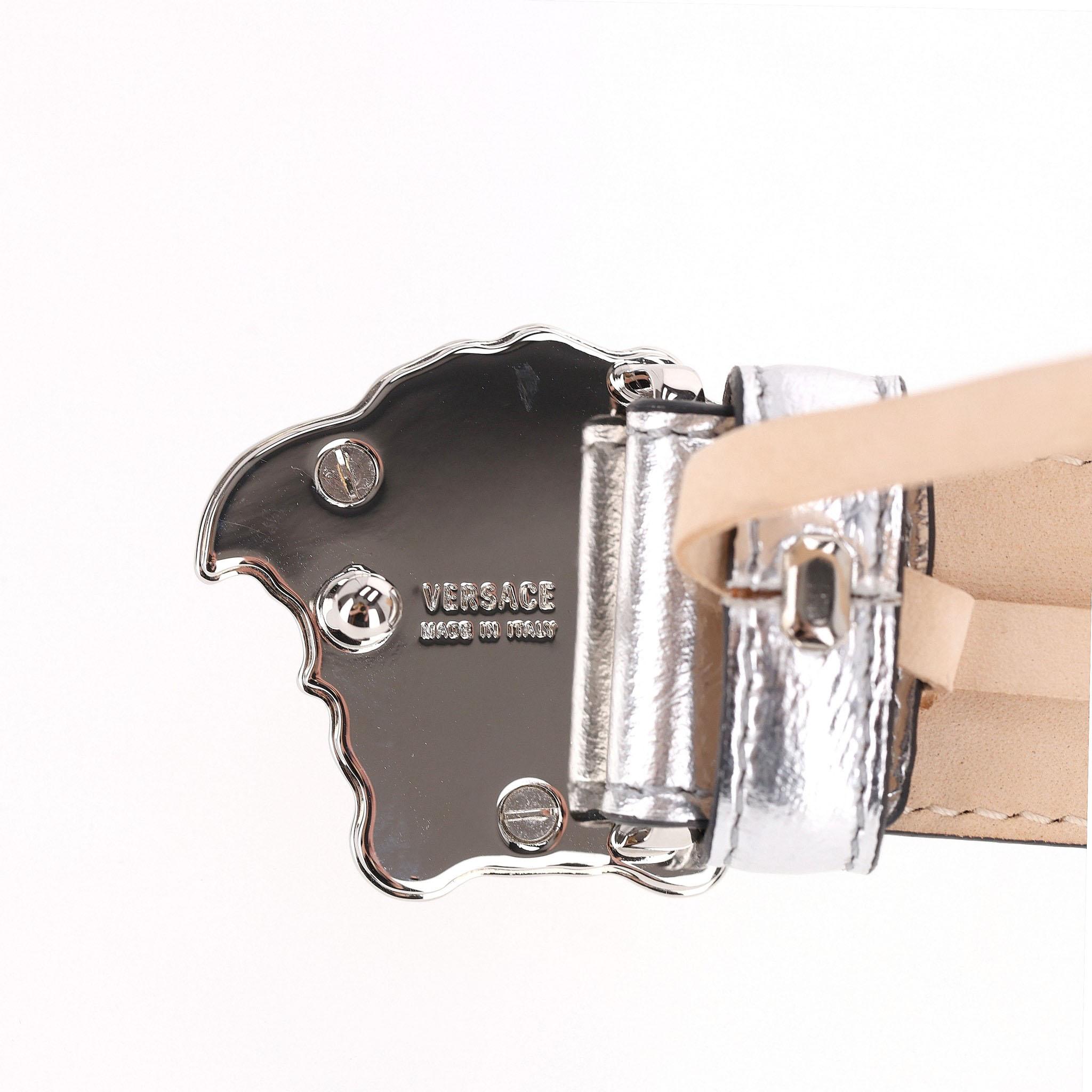 Versace 'La Medusa' Metallic Leather Belt For Sale 2