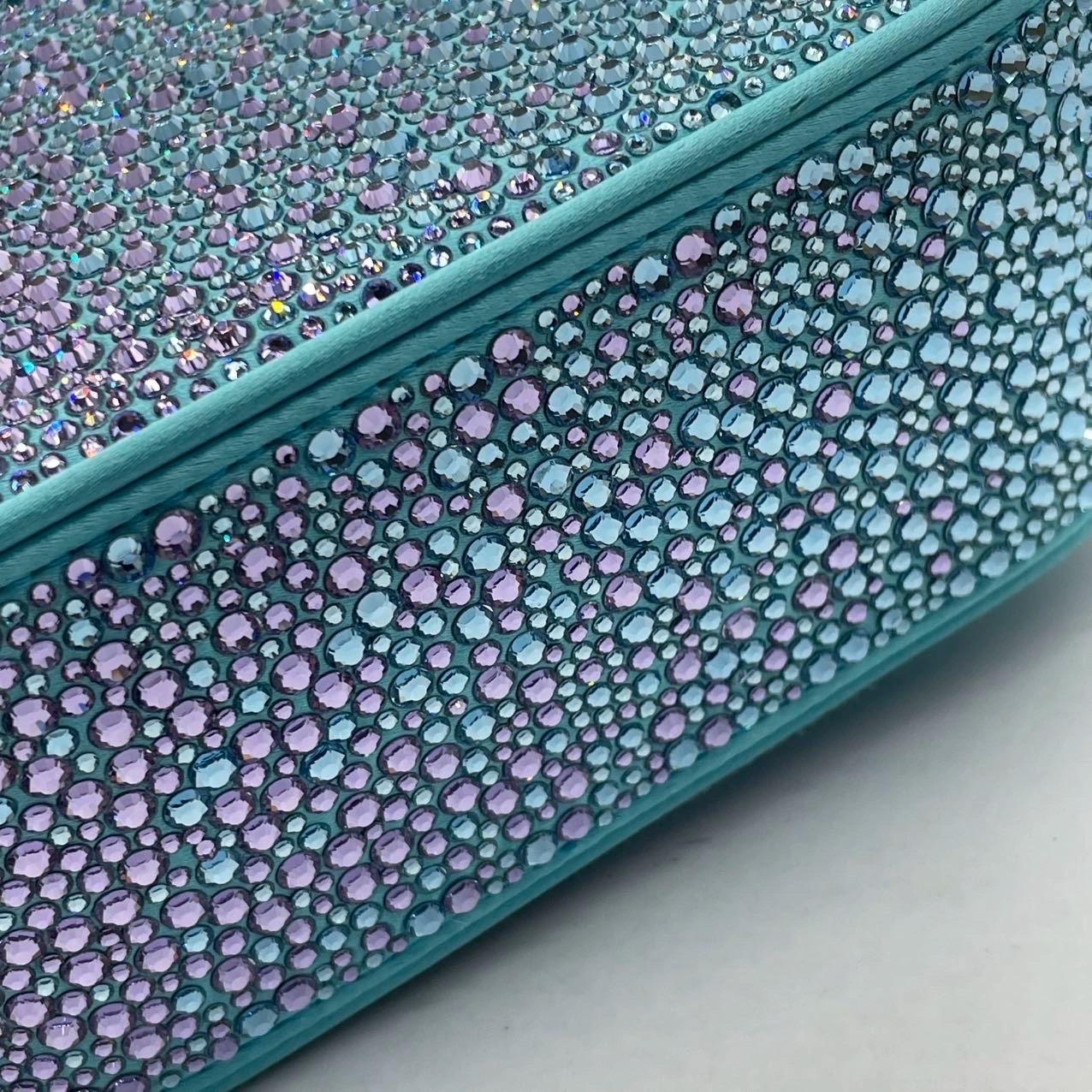 Versace La Medusa Mini Crystal Embellished Top Handle Bag in Blue Pink Disney Co For Sale 11