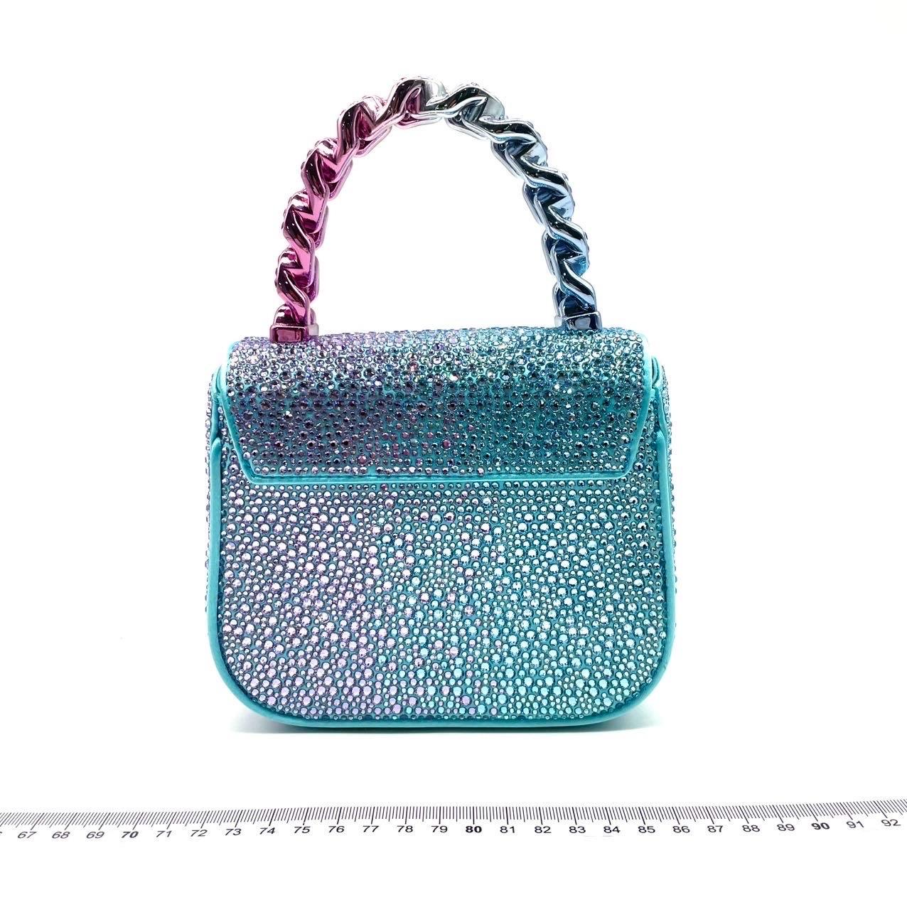 Versace La Medusa Mini Crystal Embellished Top Handle Bag in Blue Pink Disney Co In New Condition For Sale In AUBERVILLIERS, FR