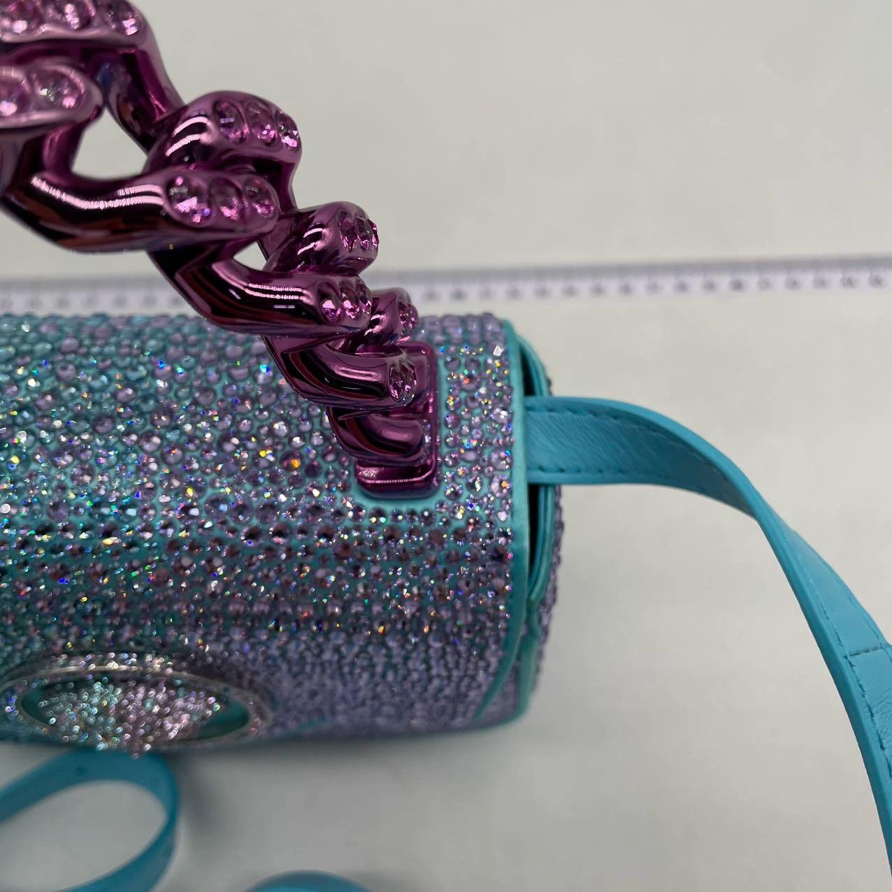 Versace La Medusa Mini Crystal Embellished Top Handle Bag in Blue Pink 6