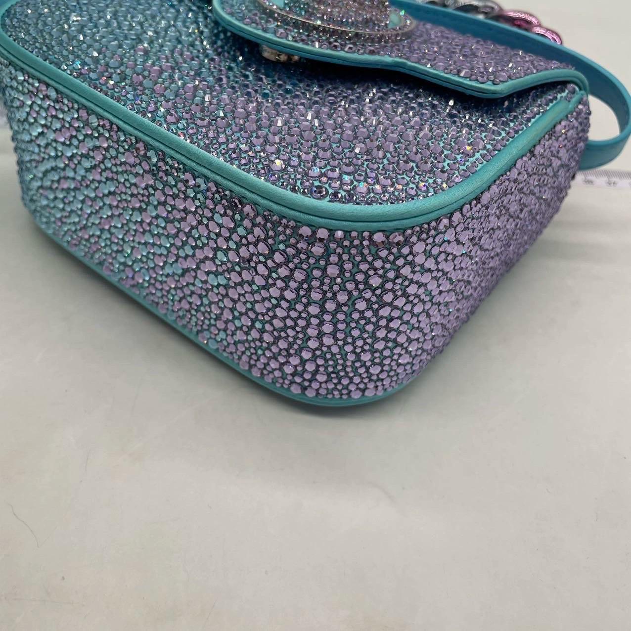 Versace La Medusa Mini Crystal Embellished Top Handle Bag in Blue Pink 13