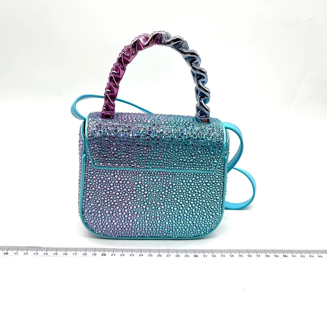 Women's Versace La Medusa Mini Crystal Embellished Top Handle Bag in Blue Pink