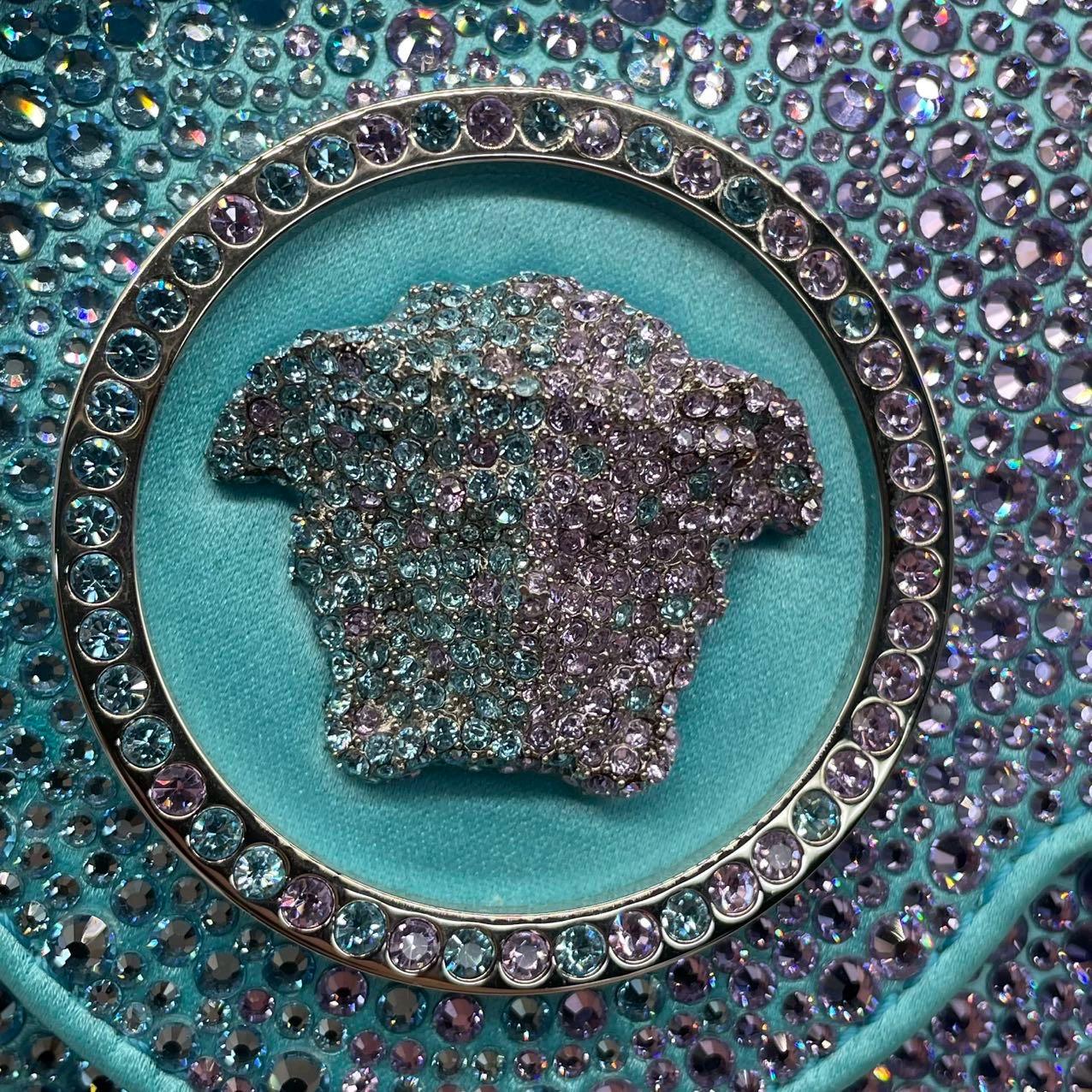 Versace La Medusa Mini Crystal Embellished Top Handle Bag in Blue Pink 2