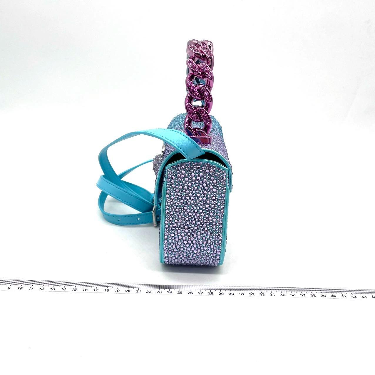 Versace La Medusa Mini Crystal Embellished Top Handle Bag in Blue Pink 4