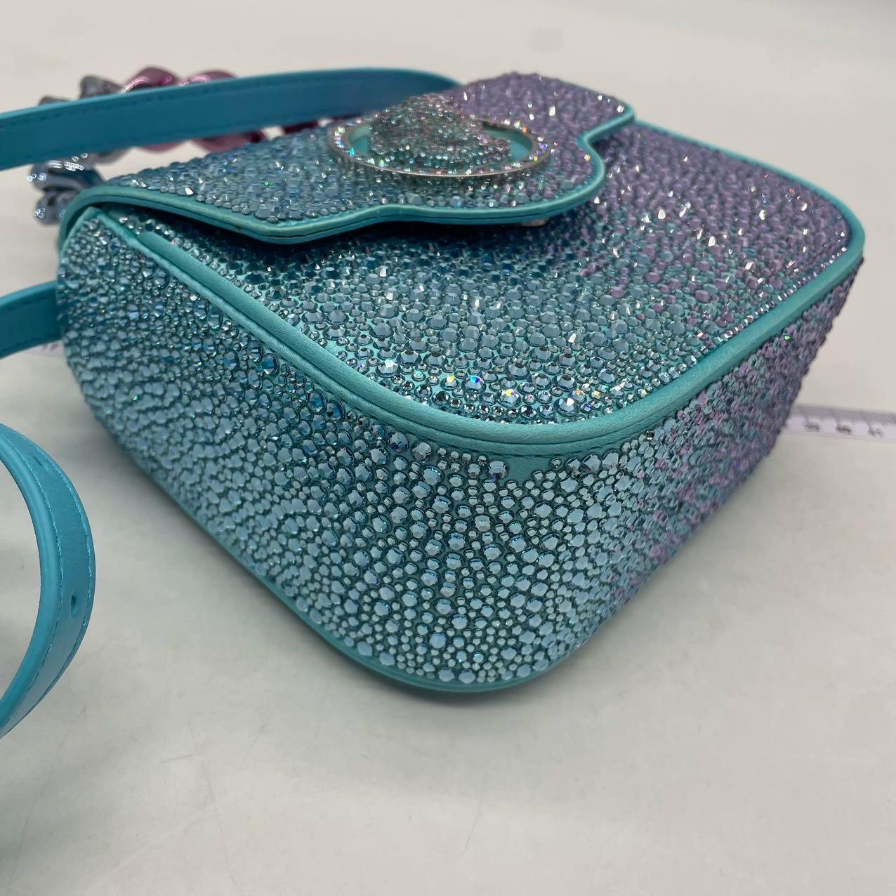 Versace La Medusa Mini Crystal Embellished Top Handle Bag in Blue Pink 5