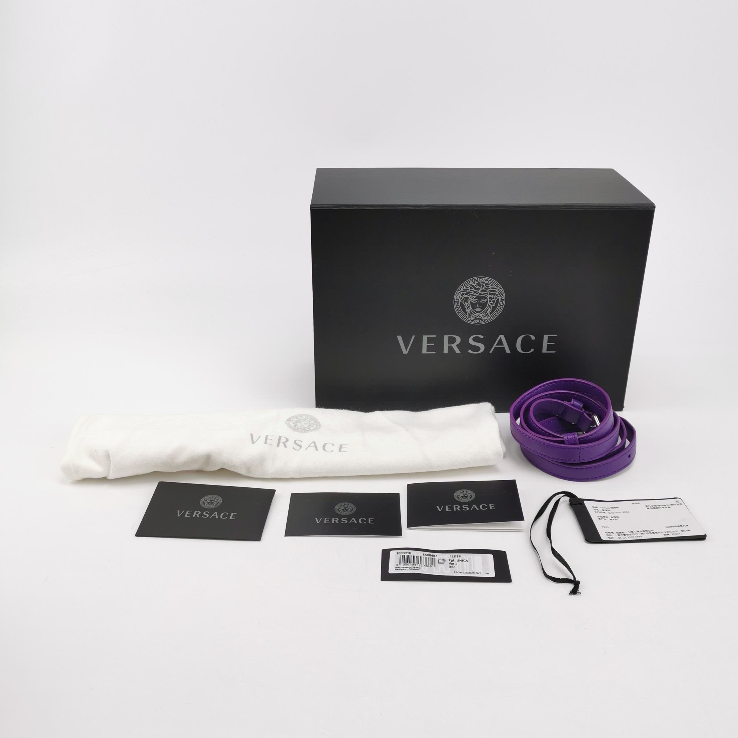 Versace La Medusa Mini Crystal verschönert Top Handle Tasche in Lila im Angebot 5