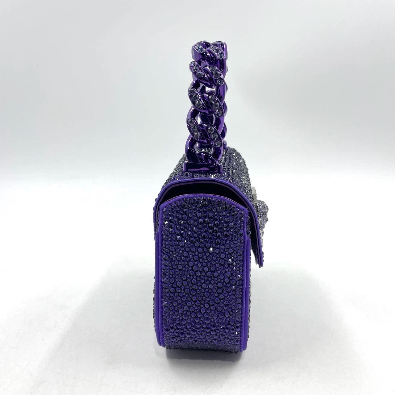 Women's Versace La Medusa Mini Crystal Embellished Top Handle Bag in Purple