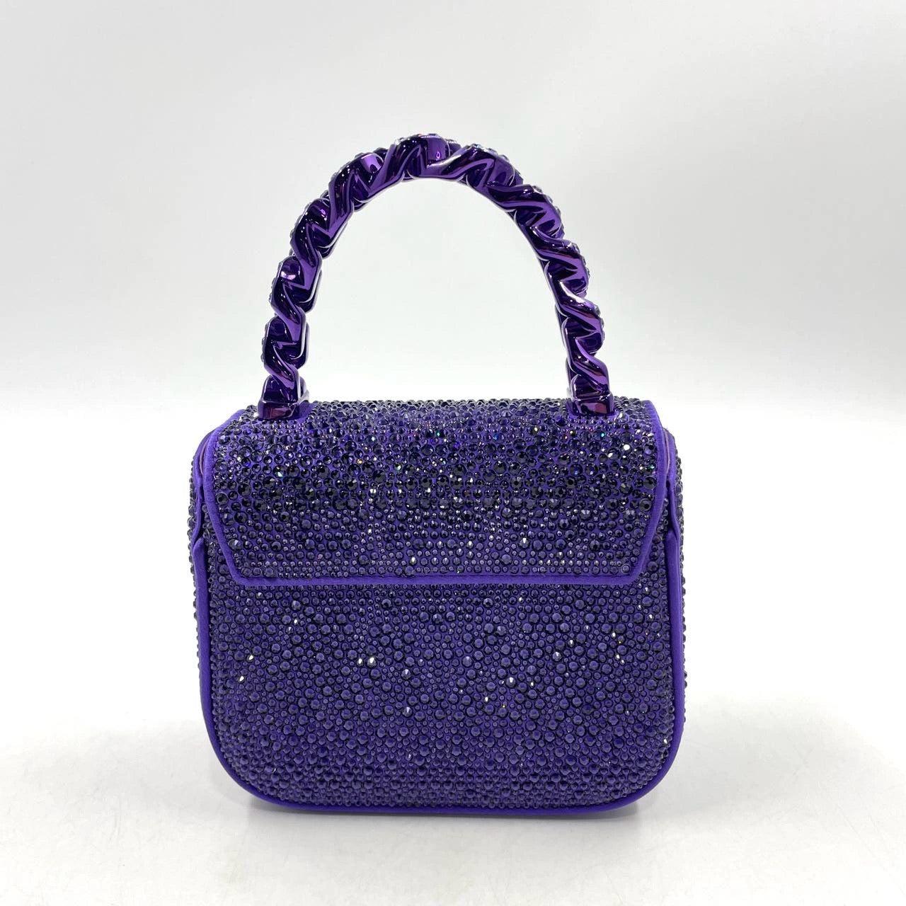 Versace La Medusa Mini Crystal Embellished Top Handle Bag in Purple 1