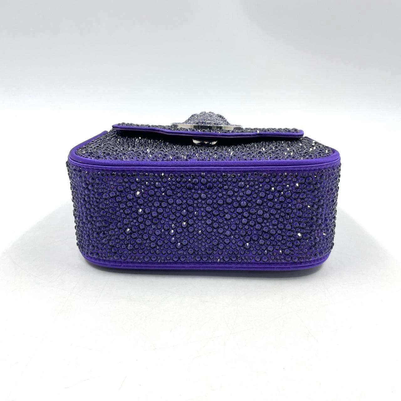 Versace La Medusa Mini Crystal Embellished Top Handle Bag in Purple 2