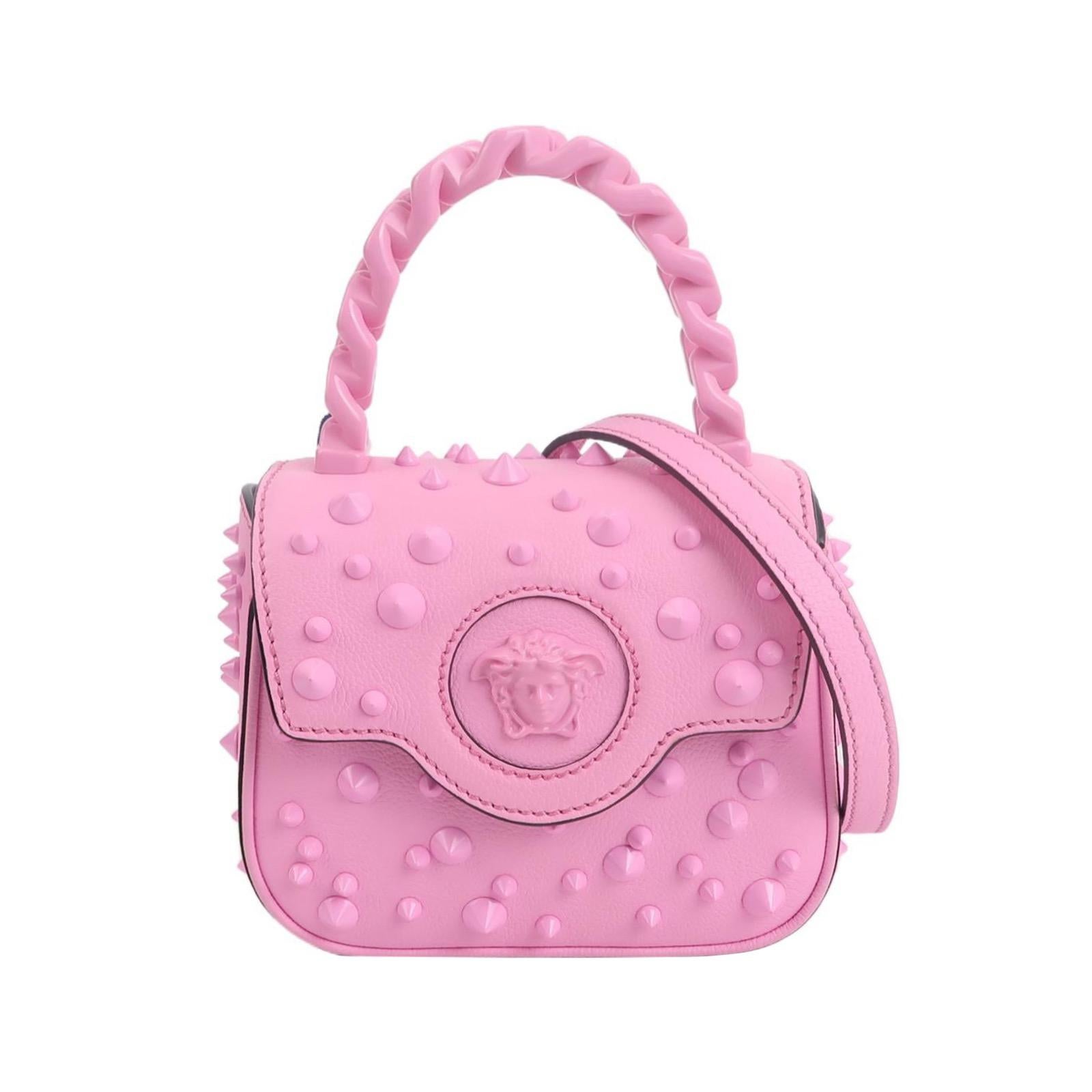 Borsa La Medusa Mini Rosa con borchie a manico alto di Versace