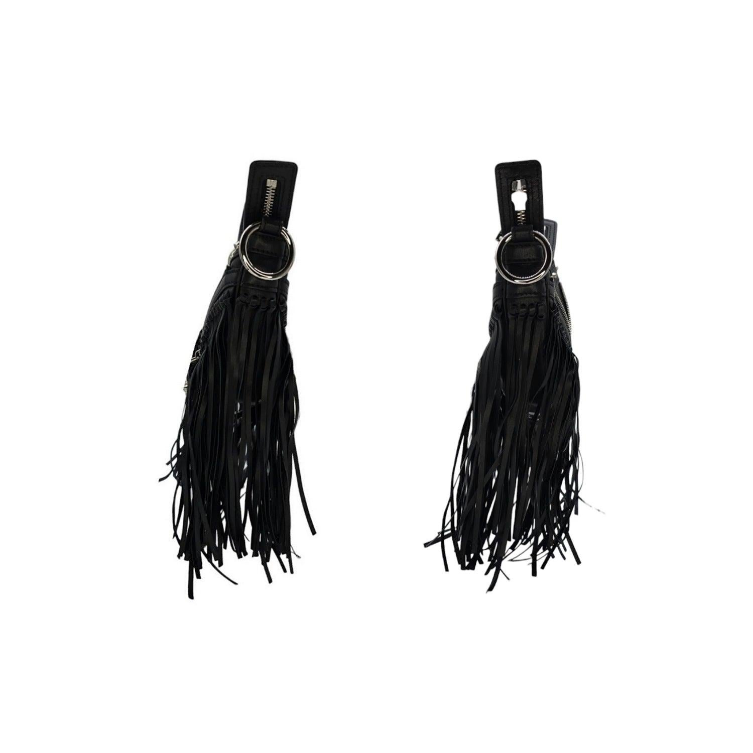 Black Versace La Medusa Repeat Fringed Mini Shoulder Hobo Bag For Sale