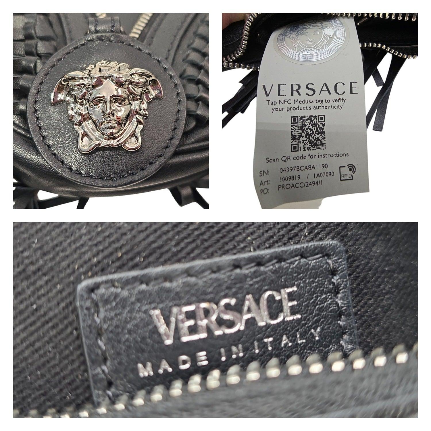 Versace La Medusa Repeat Fringed Mini Shoulder Hobo Bag For Sale 1