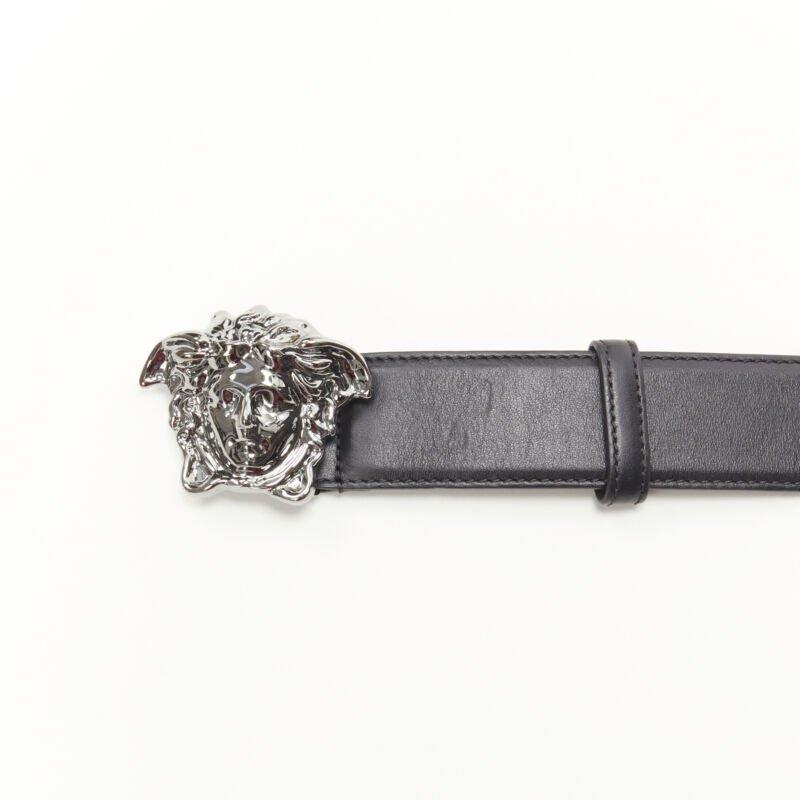 Men's VERSACE La Medusa ruthenium silver buckle black leather belt 110cm 42-46