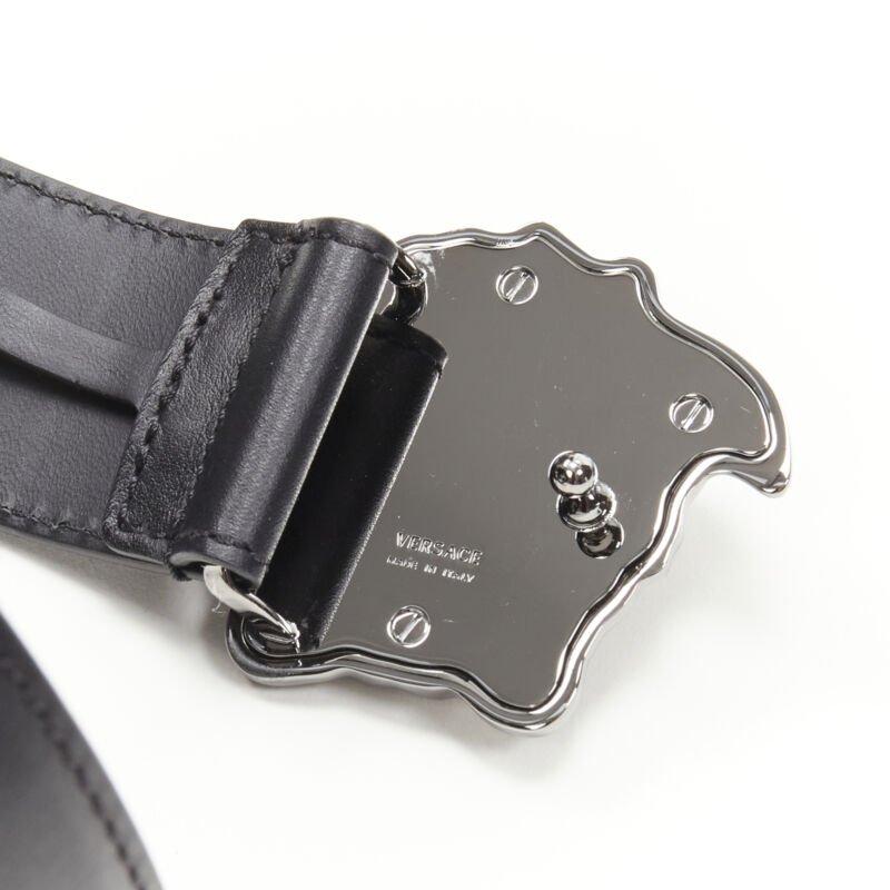 VERSACE La Medusa ruthenium silver buckle black leather belt 110cm 42-46