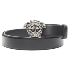 VERSACE La Medusa ruthenium silver buckle black leather belt 110cm 42-46"