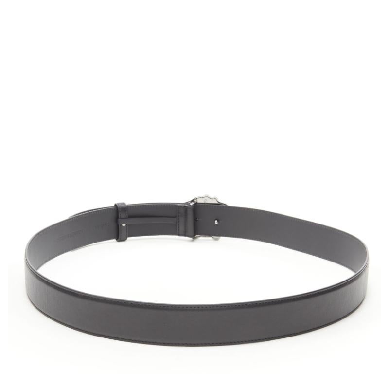 VERSACE La Medusa rutenio hebilla de plata cinturón de cuero negro 115cm 44-48