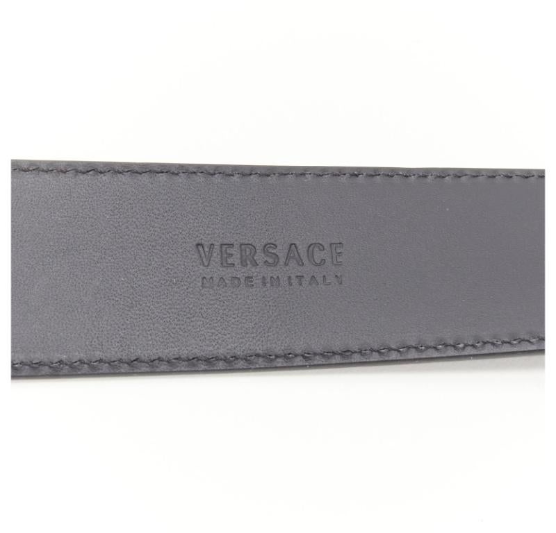 VERSACE La Medusa rutenio hebilla de plata cinturón de cuero negro 115cm 44-48