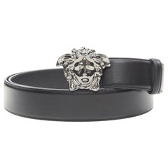 VERSACE La Medusa ruthenium silver buckle black leather belt 115cm 44-48"