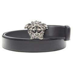 VERSACE La Medusa rutenio hebilla de plata cinturón de cuero negro 115cm 44-48"