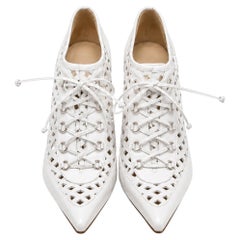 Versace Lace Up High-Heeled Mules in White Leather