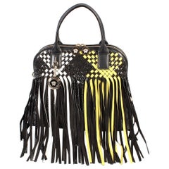 Used VERSACE LARGE FRINGED VANITAS BLACK, WHITE and YELLOW HANDBAG SHOULDER BAG