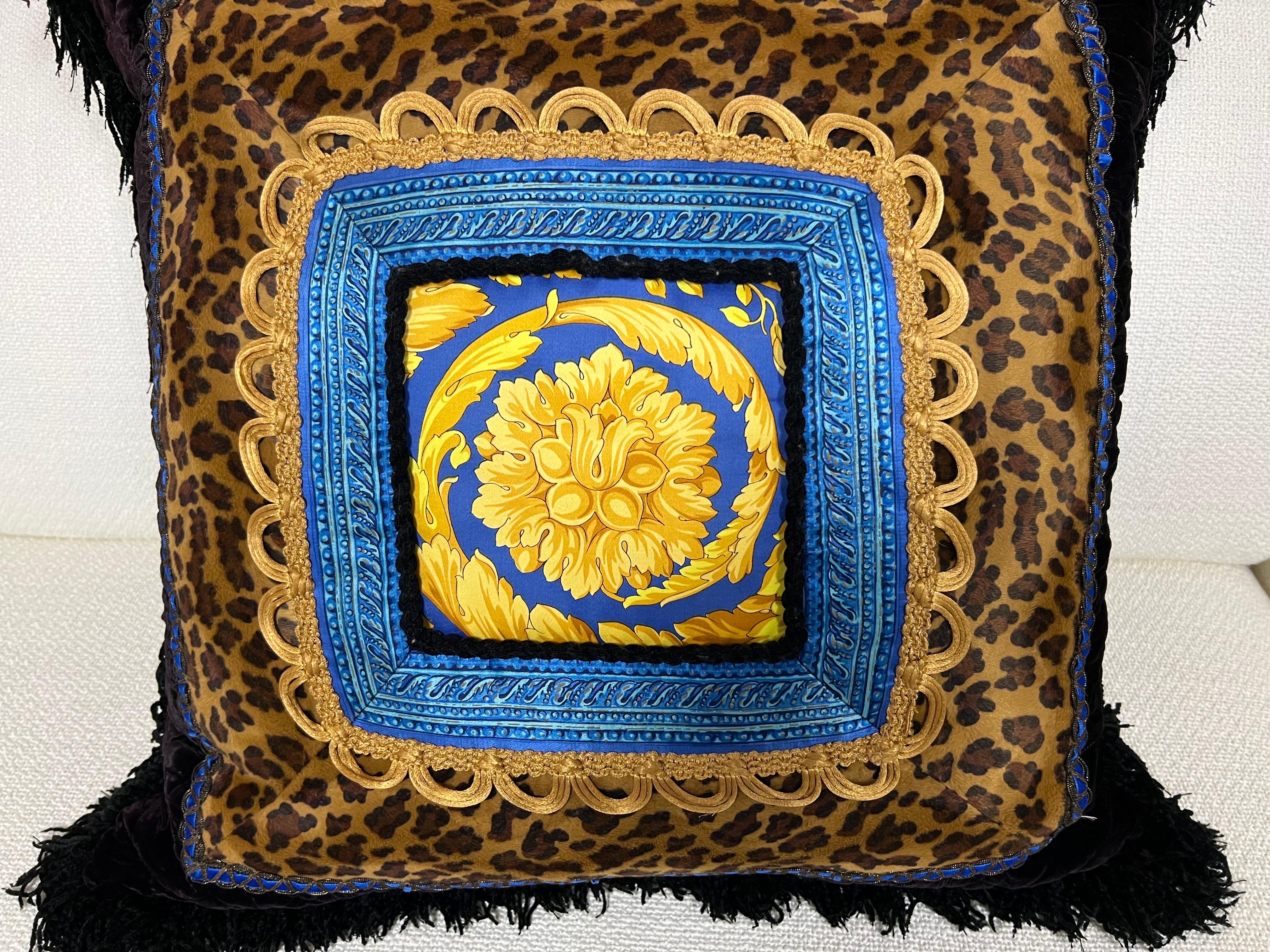 Italian Versace Large Pillow with Animal Print Velvet and Silk For Sale
