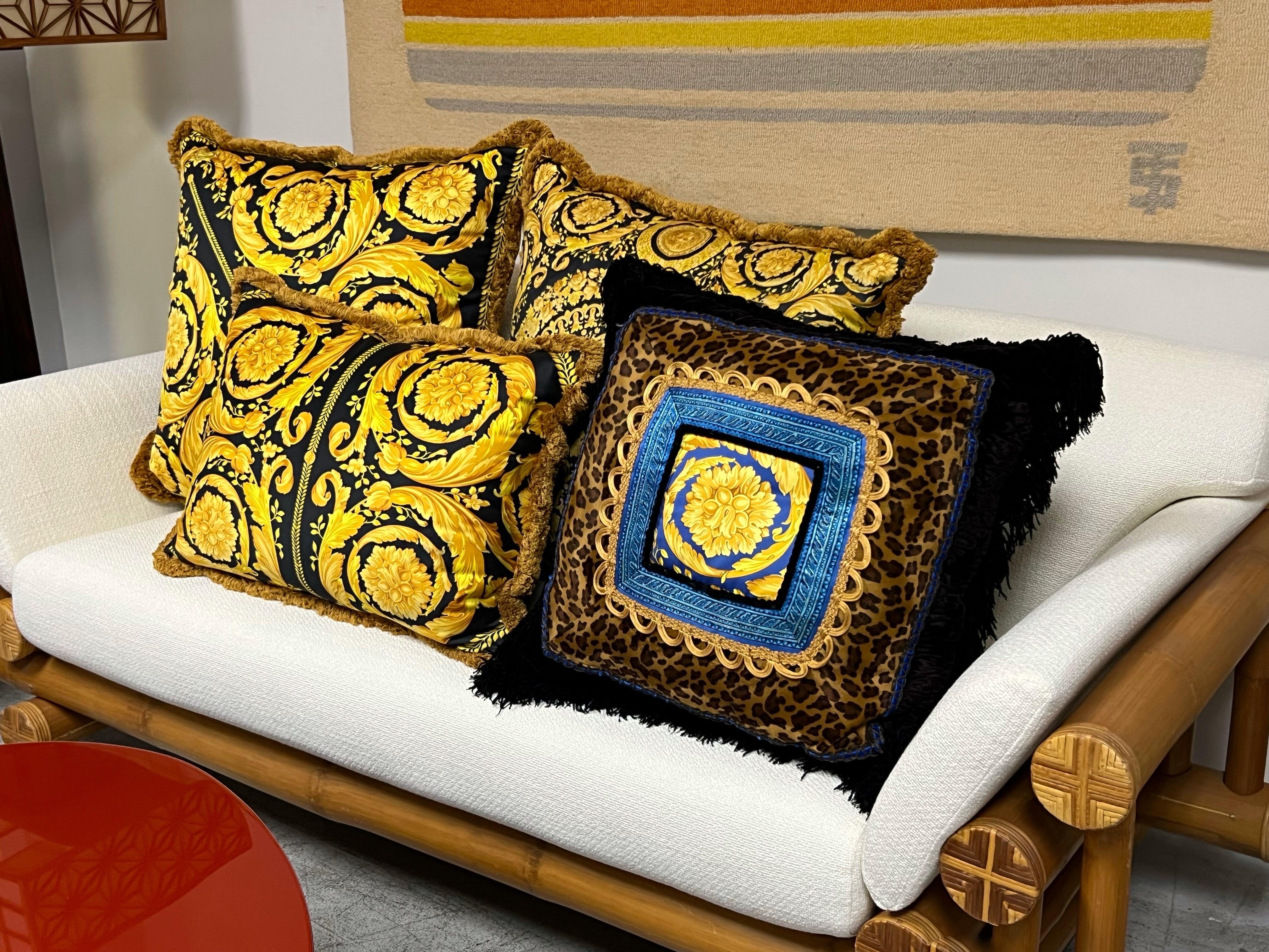 Late 20th Century Versace Large Pillow with Animal Print Velvet and Silk For Sale