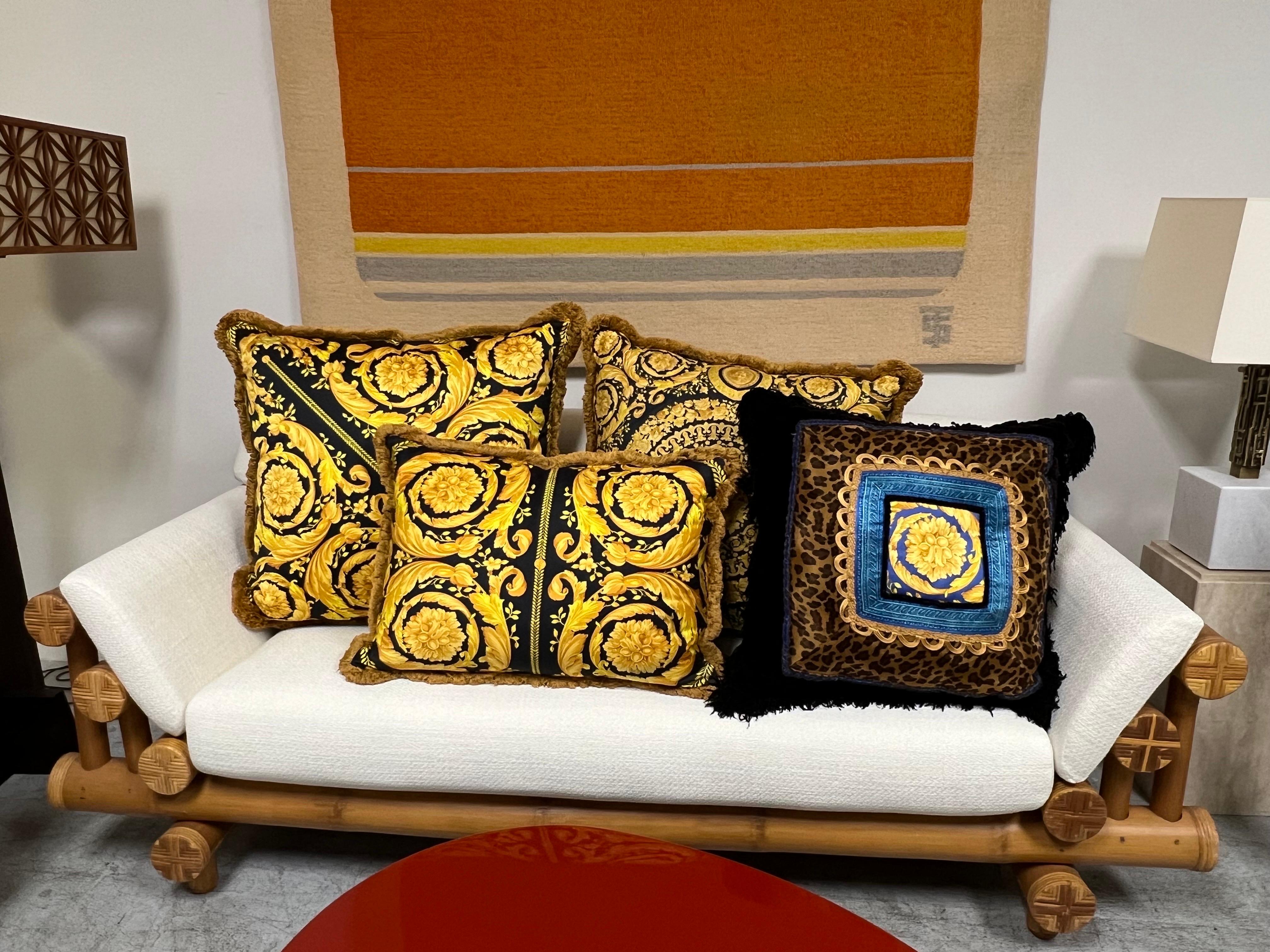 Fabric Versace Large Square Pillow wit Velvet Back For Sale