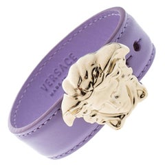 Versace Lavender Leather Bracelet with Gold Tone Medusa 