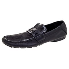 Versace Leather And Signature Canvas Medusa Detail Slip On Loafers Size 44