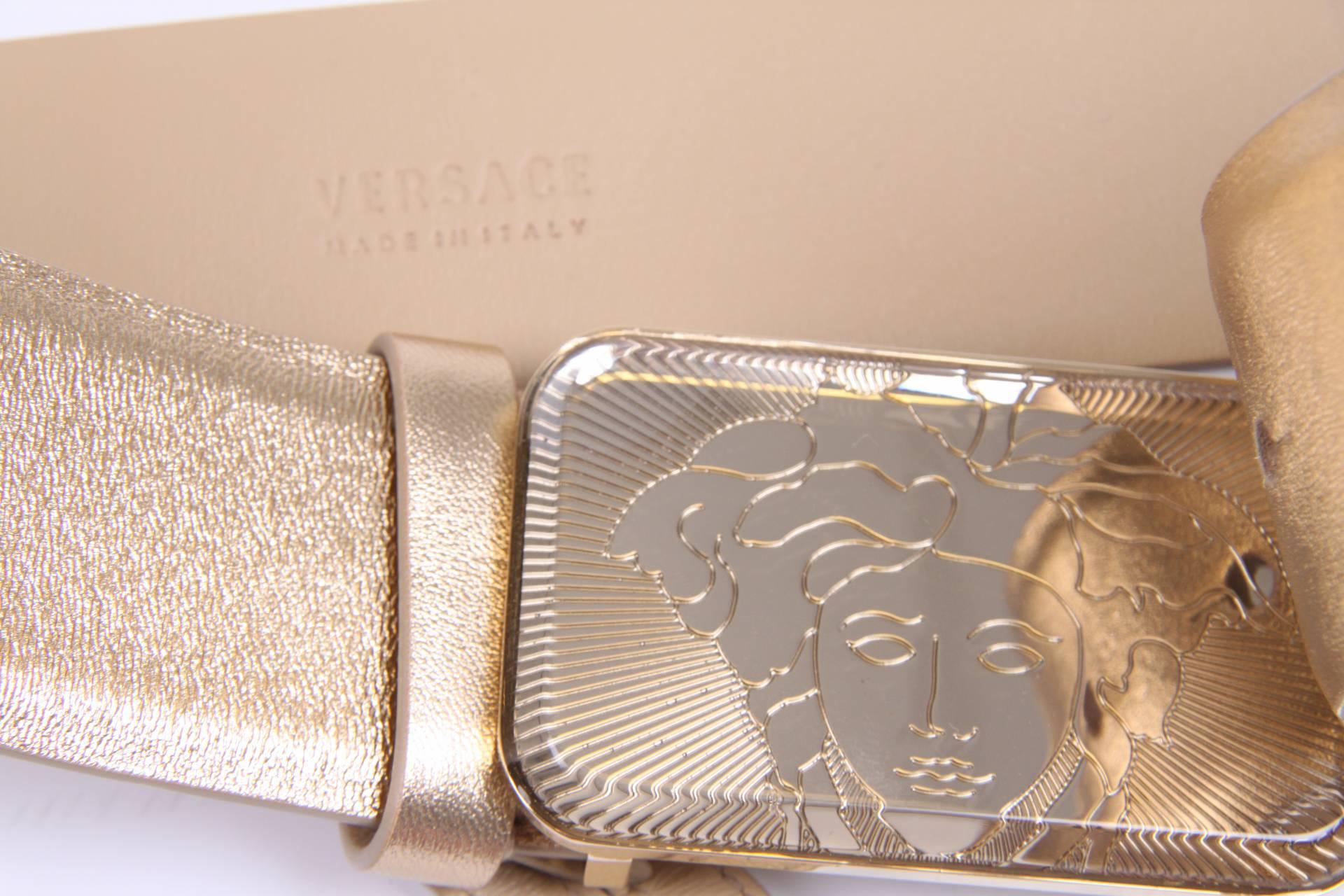 Gold Versace Leather Belt - gold For Sale