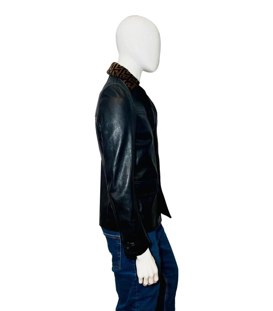 Black Versace Leather Jacket With Greca Fur Collar For Sale