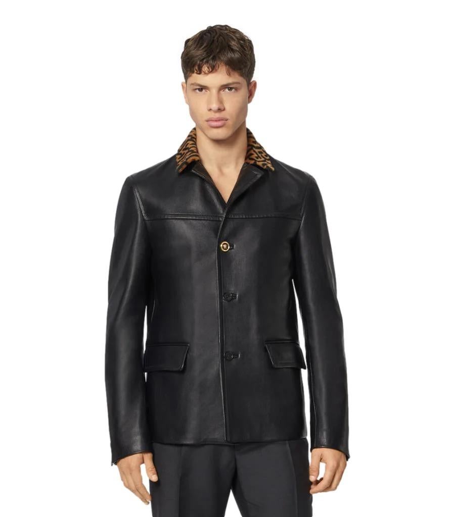 Versace Leather Jacket With Greca Fur Collar For Sale 1