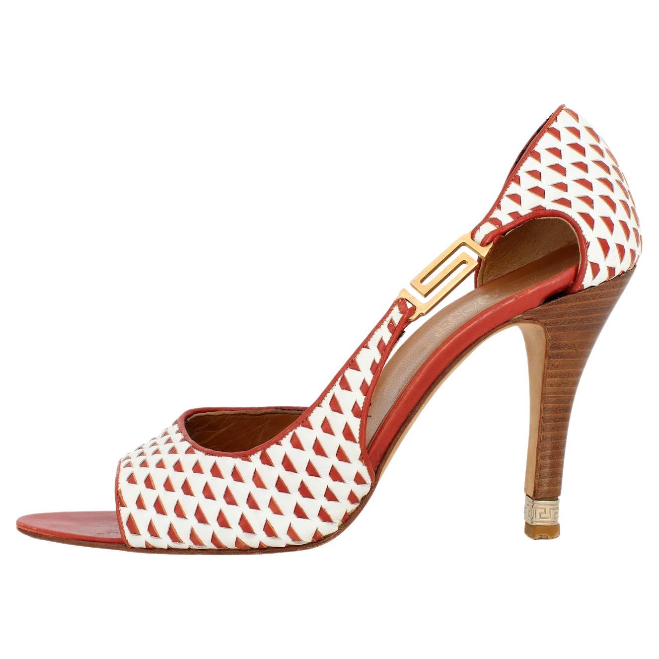 Versace Leather Red Check Vintage Heel Shoes 90s en vente
