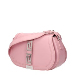 Versace Leather with Greca Stripe Shoulder Bag — Pink