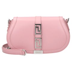 Versace Leather with Greca Stripe Shoulder Bag — Pink