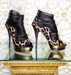Versace Leopard-print calf hair Open Toe Platform Shoes Boots