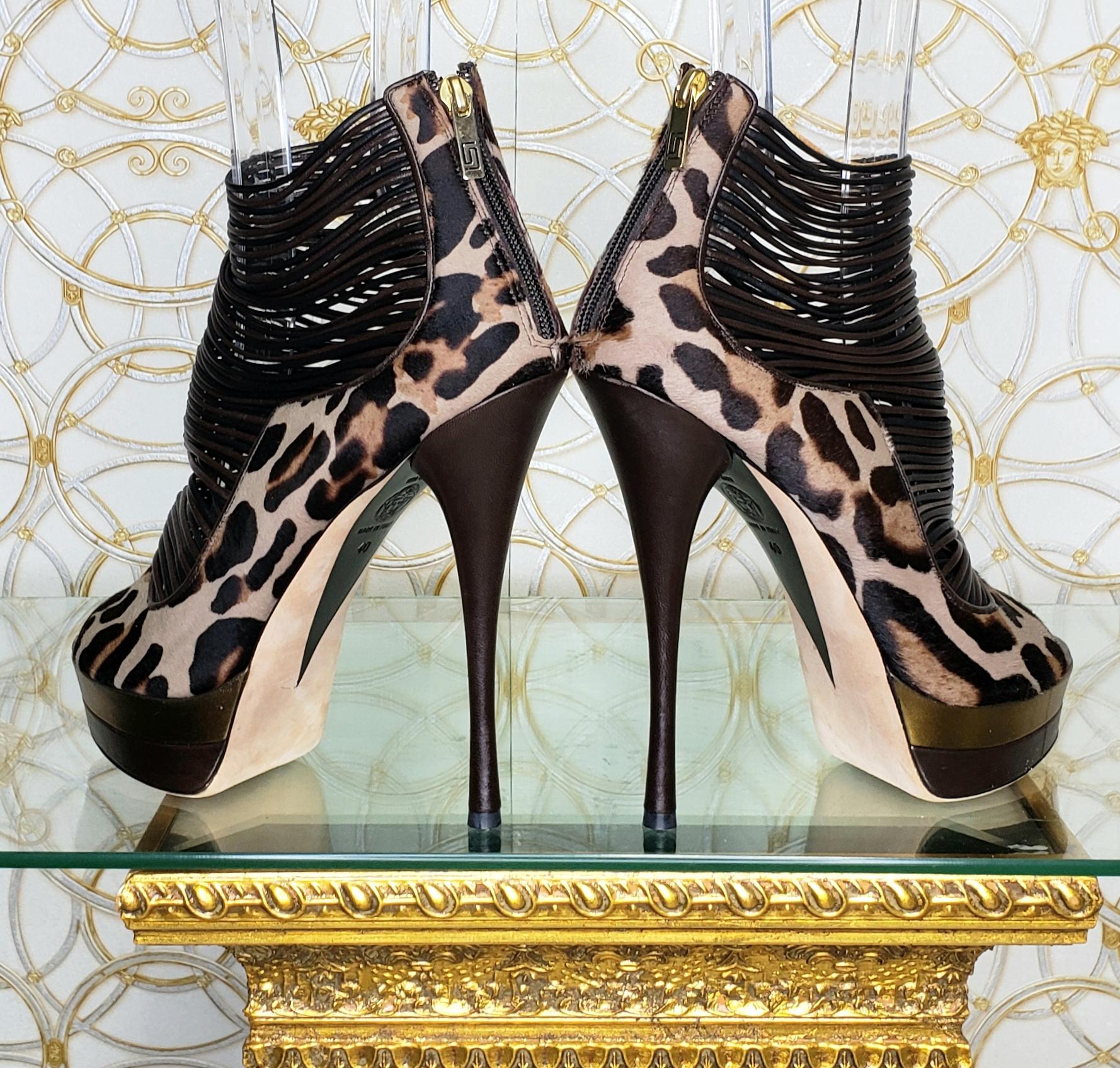 Women's Versace Leopard-print calf hair Open Toe Platform Shoes Boots 