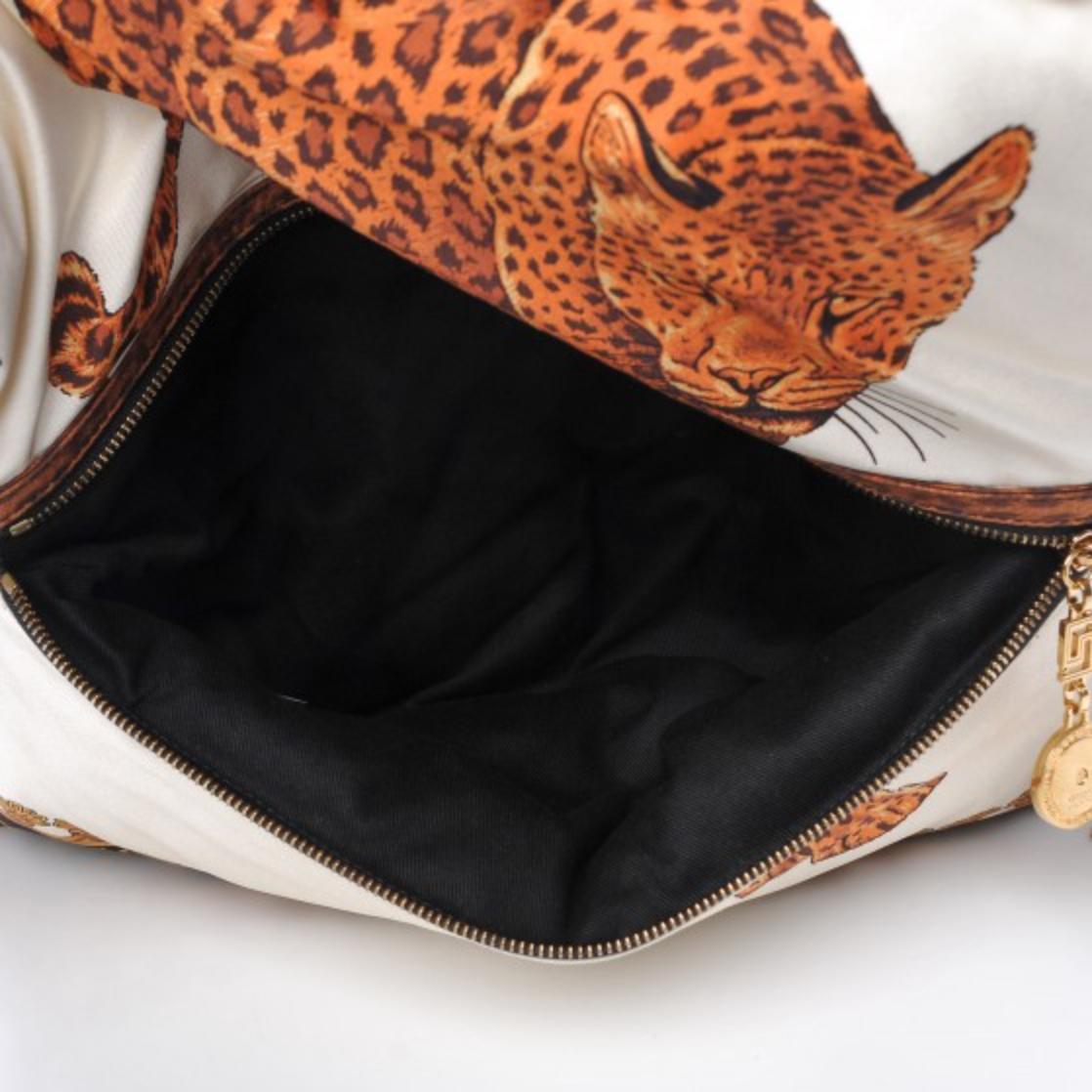 Women's Versace Leopard Print Pillow Talk Shoulder Bag with Detachable Gold Tone Chain 