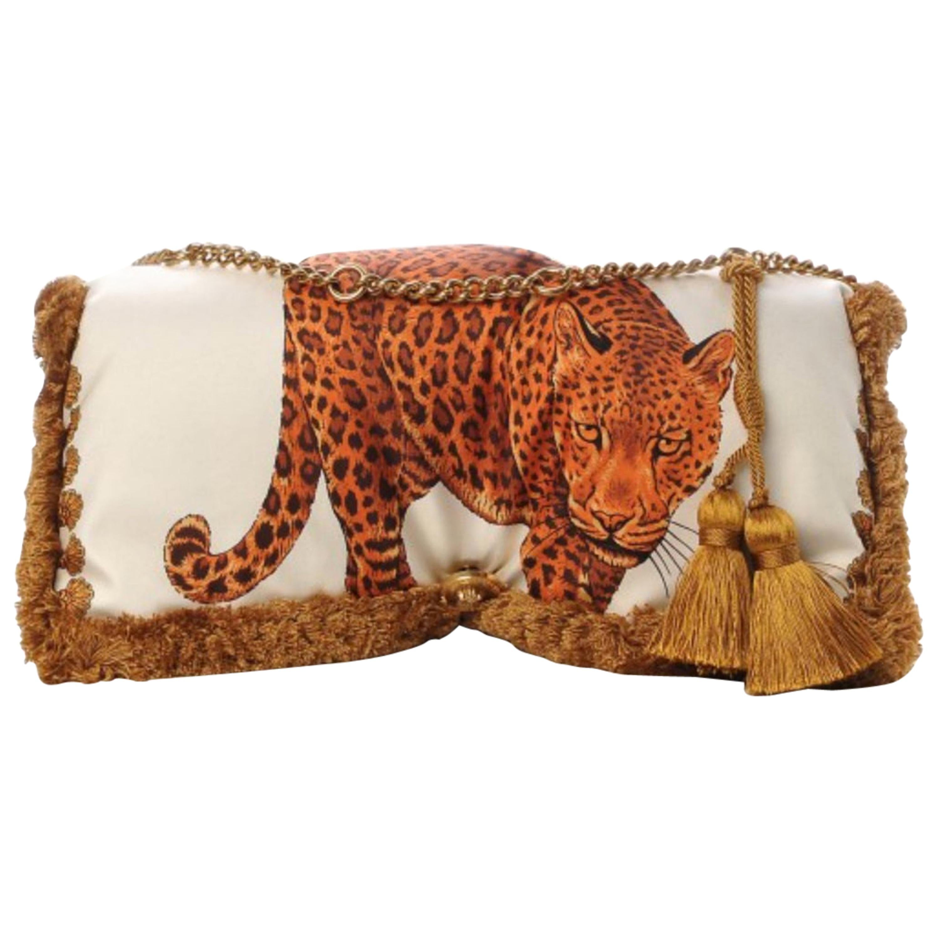 Versace Leopard Print Pillow Talk Shoulder Bag with Detachable Gold Tone Chain 